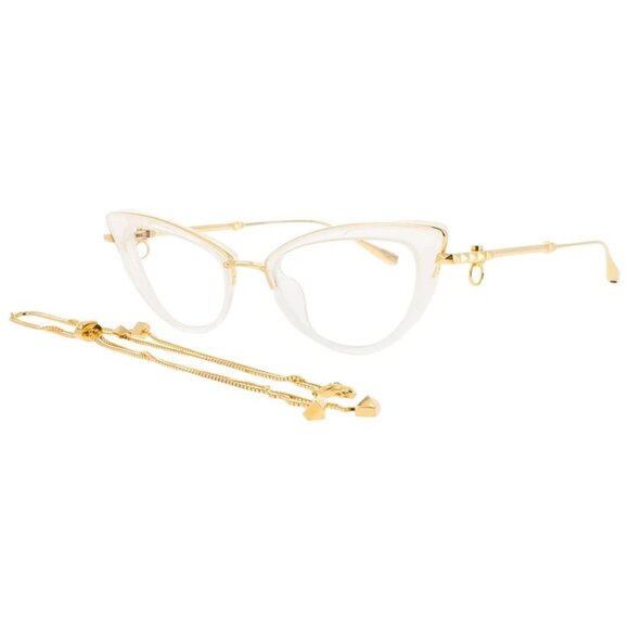 NWT VALENTINO EYEGLASSES CAT EYE WOMEN GOLD/WHITE WITH CHAIN - Picture 1 of 4